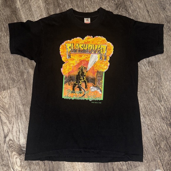 Vintage Flashover‎ Firefighter Single Stitch 1992 Fruit If The Loom USA Made - Picture 2 of 7